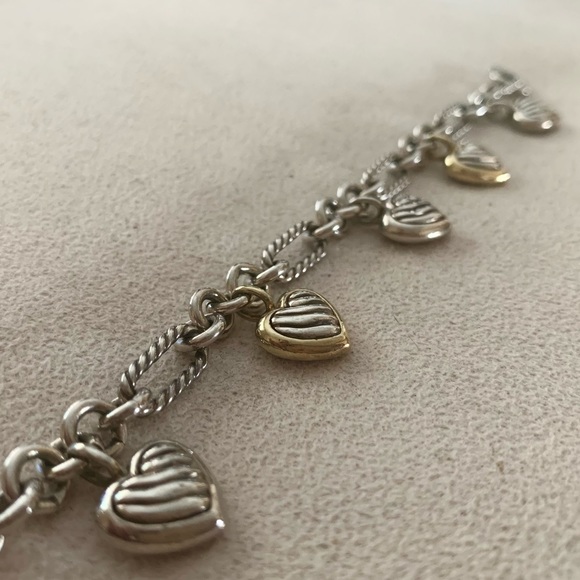 Vintage 18k David Yurman 5 hearts charm bracelet gold & silver.. - Picture 5 of 15